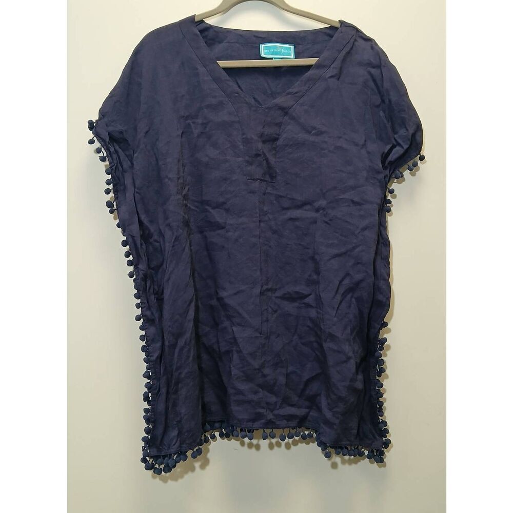 Southern frock womens xl linen kaftan blouse blue lagenlook minimalist shirt